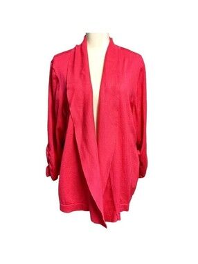 89th + Madison Cardigan Women 3X Pink Open Front Draped Ruched Sleeve Barbiecore